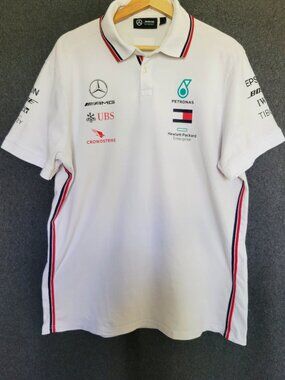 Mercedes AMG Petronas F1 Team Polo Shirt Formula One Sponsor Logos Men’s XL
